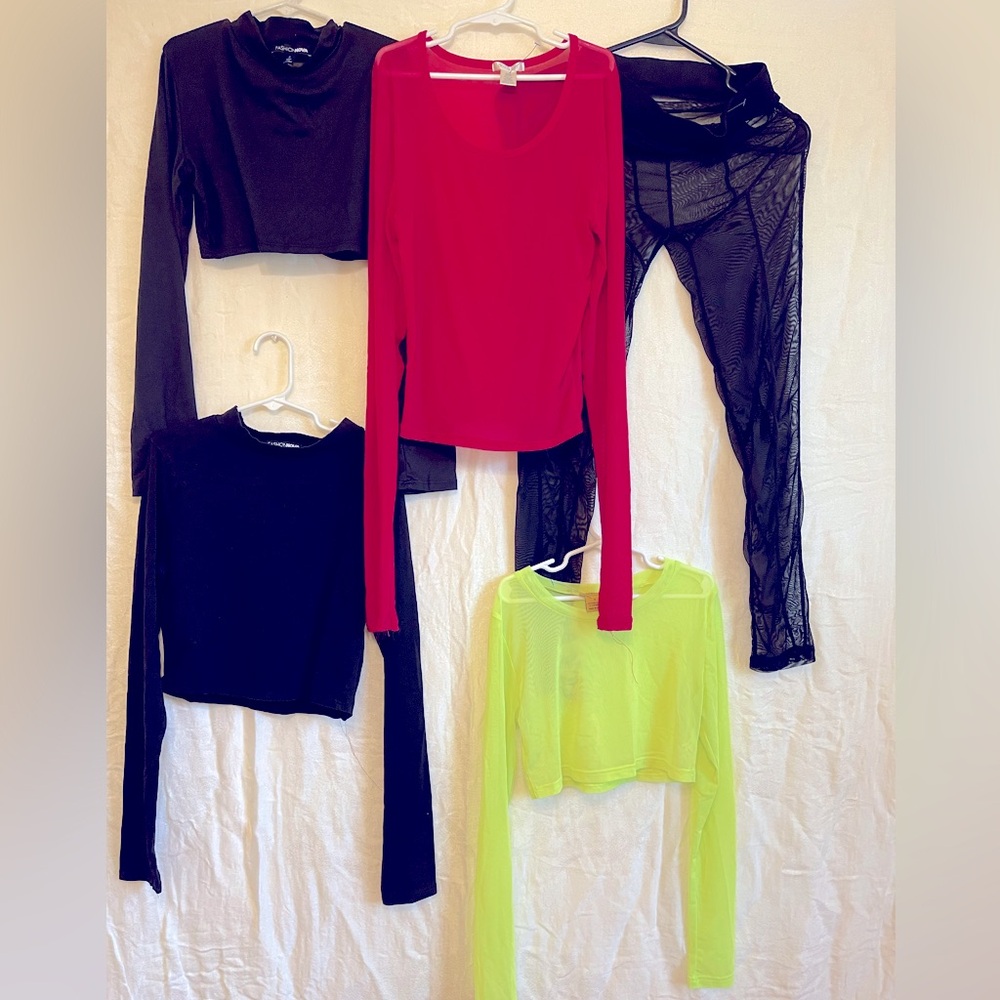 Used 5pcs. Sheer/cotton crop tops/pants. Sz S, FNova/Bozzolo/Daisy.